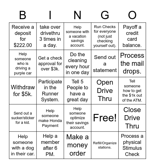 teller bingo Card