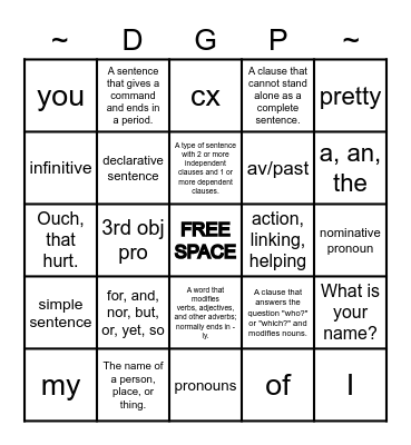 DGP Review Bingo Card