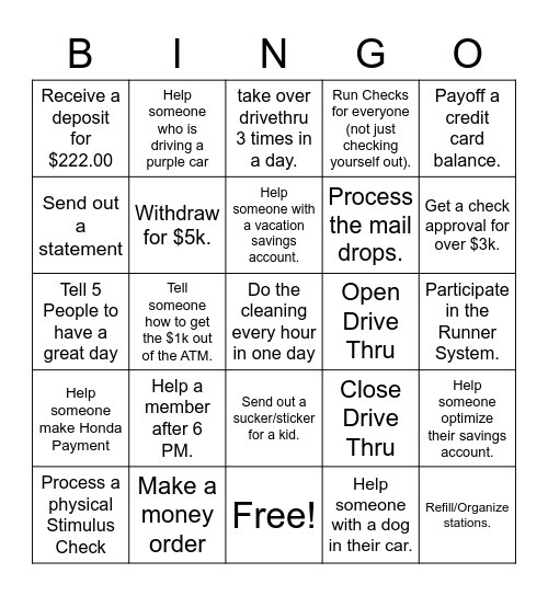 teller bingo Card