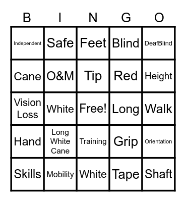 Long White Cane Bingo Card