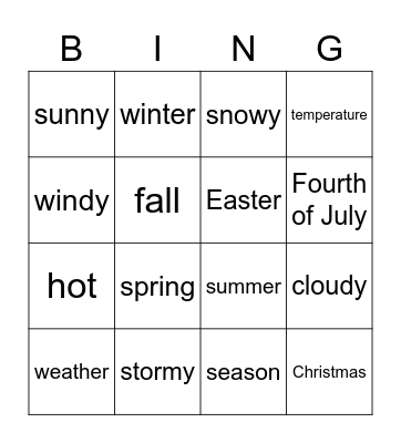 Weather & Seasons Bingo Card