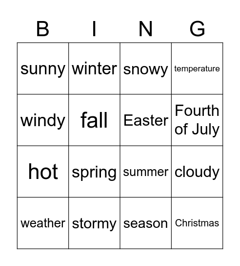 Weather & Seasons Bingo Card
