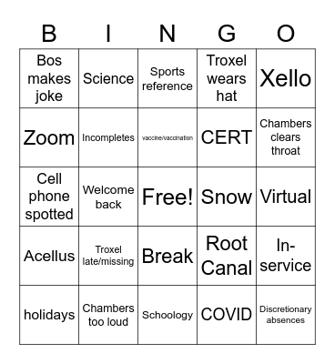 Staff Meeting Bingo Card
