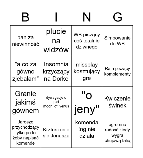 Dorkowe bingo Card