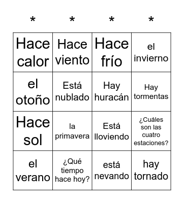 El Tiempo y Las Estaciones Bingo Card