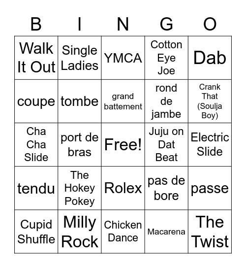 Dance Bingo Card