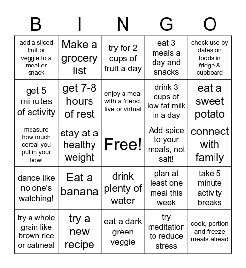 Healthy Happy New Year 2021!! Bingo Card