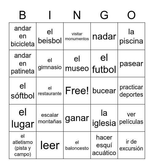 4.1 Deportes y Pasatiempos Bingo Card