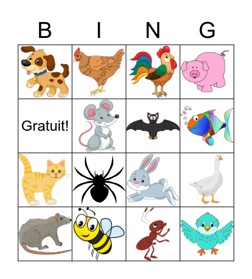 les animaux bingo unite 4 situation 2 Bingo Card