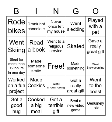Winter Break Bingo! Bingo Card