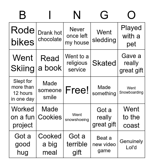 Winter Break Bingo! Bingo Card