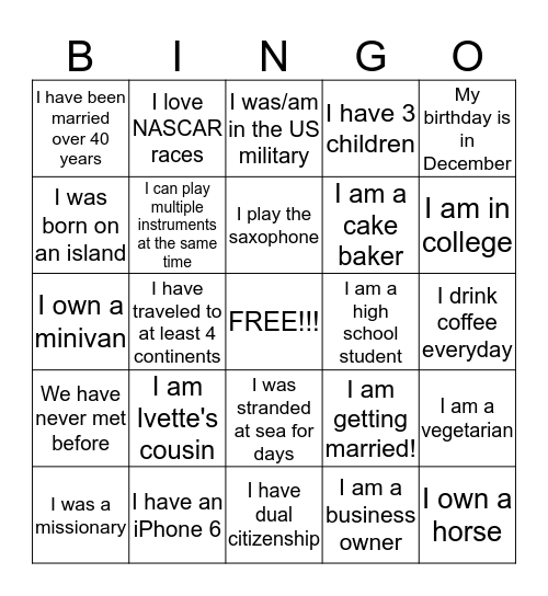 Meet & Greet Bingo Card