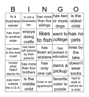Did You Know?  Bingo Card