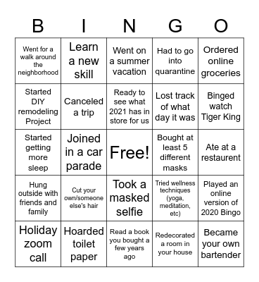 2020 Bingo Board Bingo Card