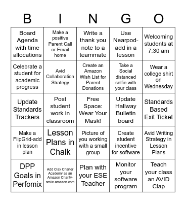 Clay Charter Academy January BINGO! Bingo Card