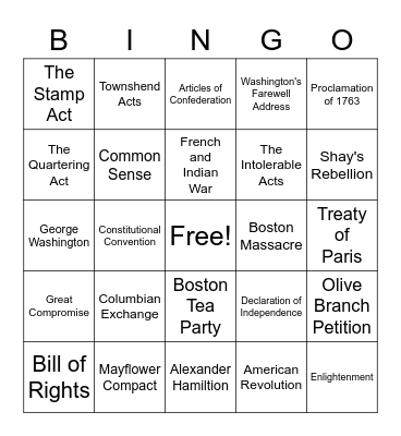 Midterm Review Bingo Card