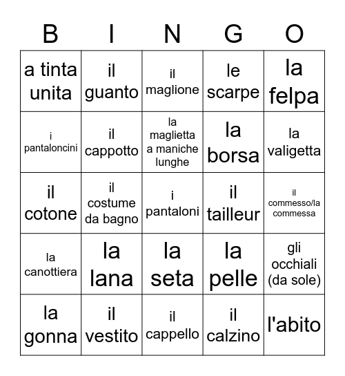 4B Facciamo spese (parole) Bingo Card