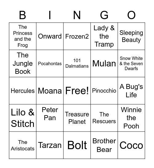 Disney Music BINGO Card