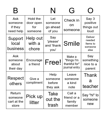 Winter Avalanche Of Positivity Kindness bingo Card
