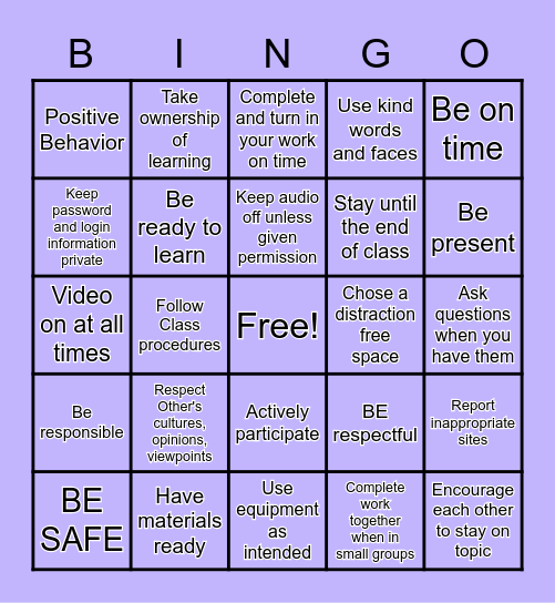 PBIS Bingo Card