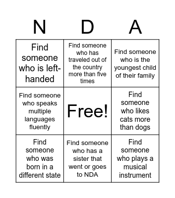 Get to Know Each Other Bingo Card