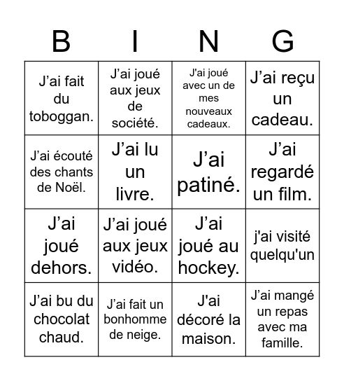 Vacances d'hiver Bingo Card