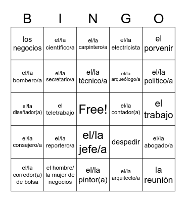 Los Trabajos Bingo Card