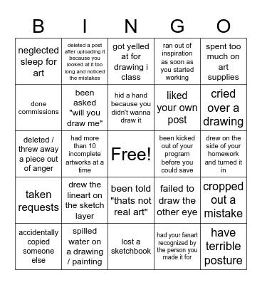 artist bingo Card