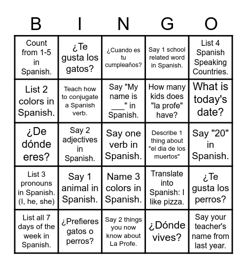"El Bingo de La Profe" Bingo Card