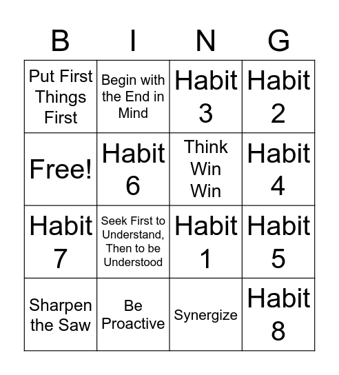 8 Habits Review Bingo Card