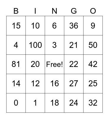 Multiplication Bingo Card