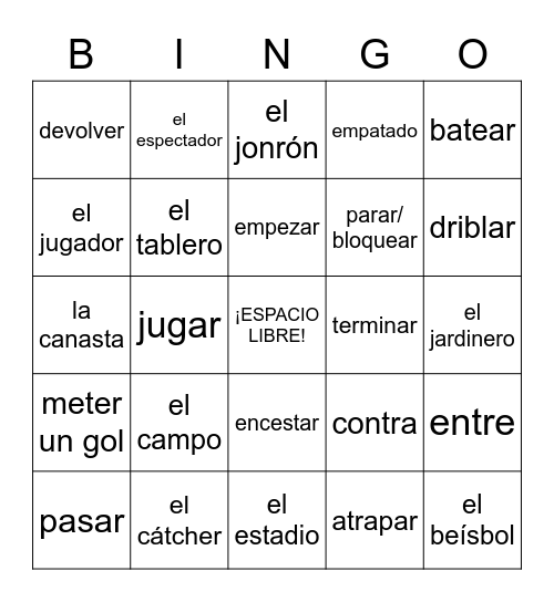 Review D - Vocabulary Bingo Card