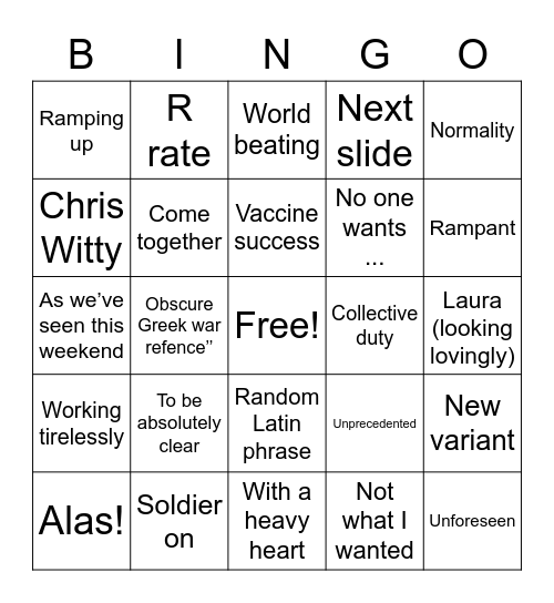 Boris briefing Bingo Card