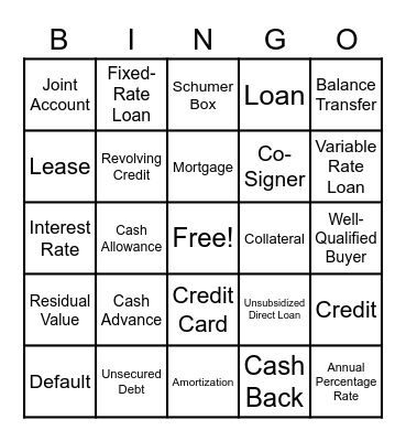 Credit Bingo Card