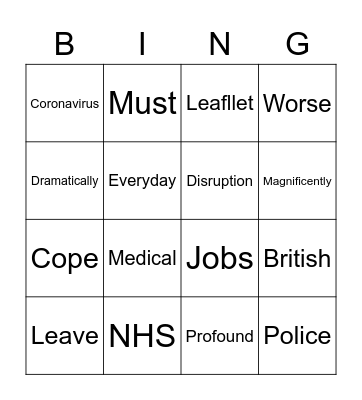 Boris Bingo Card