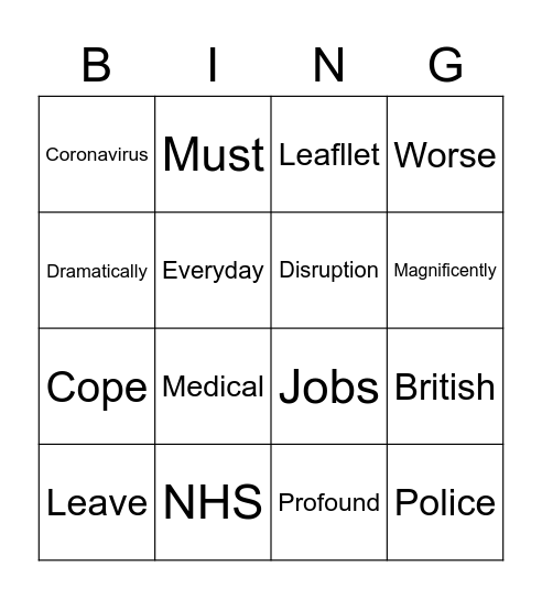 Boris Bingo Card