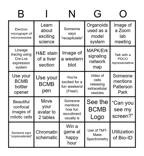 BCMB Recruitment Weekend Bingo Card