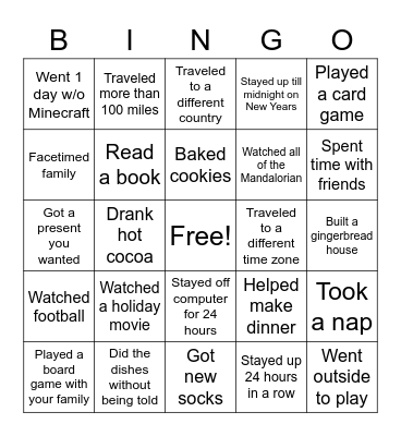 Winter Break Bingo Card