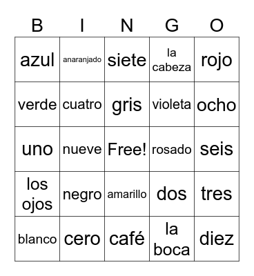 Spanish Bingo Card