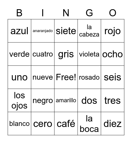 Spanish Bingo Card