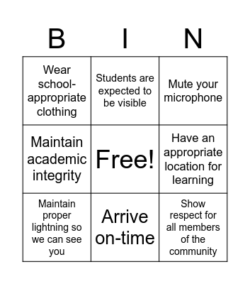 Online Norms Bingo Card
