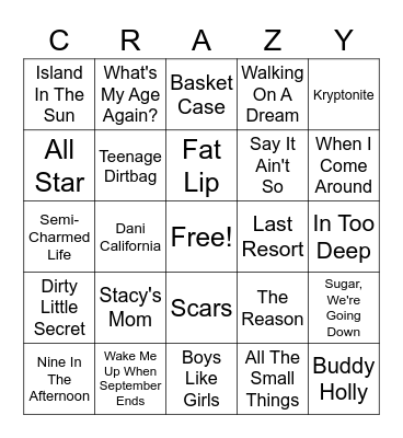 2000's | Rd 4 | Pop Punk Bingo Card