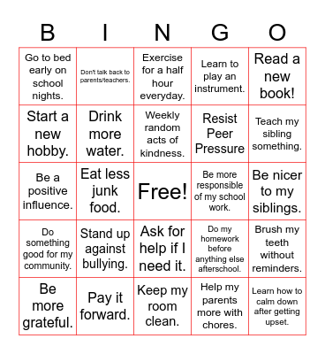2021 Resolutions! Bingo Card