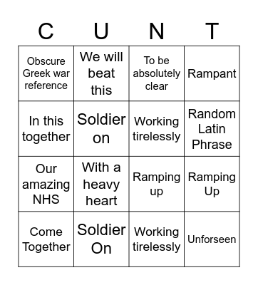 Boris Bullshit Briefing Bingo Card