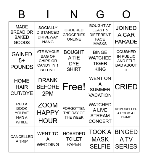 COVID Bingo Card