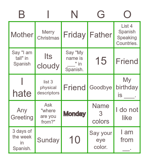 Repaso y más Bingo Card