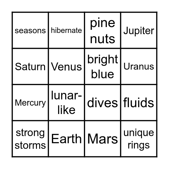 Solar System/Jumping Mice Bingo Card