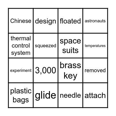 2.7  Space Flight/Kites Bingo Card