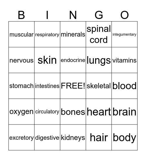 Human Biology Bingo Card