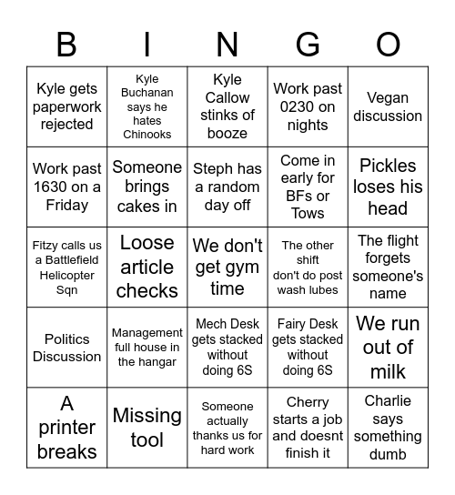 28 Sqn Bingo Card